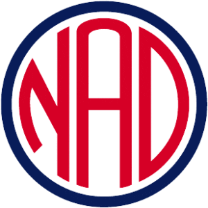 National Association for the Deaf logo - a navy circle around red letters: NAD